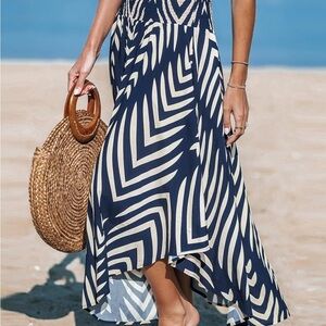 Cupshe Navy and Cream High Low Skirt